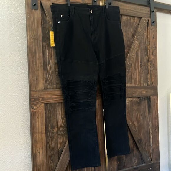 RXXKKK Men's Classic Regular Fit Zipper Fly Biker Jeans - Picture 4 of 16